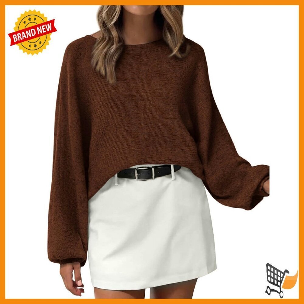 Oversized Chunky Knit Pullover Sweater Batwing Sleeves Boat Neck